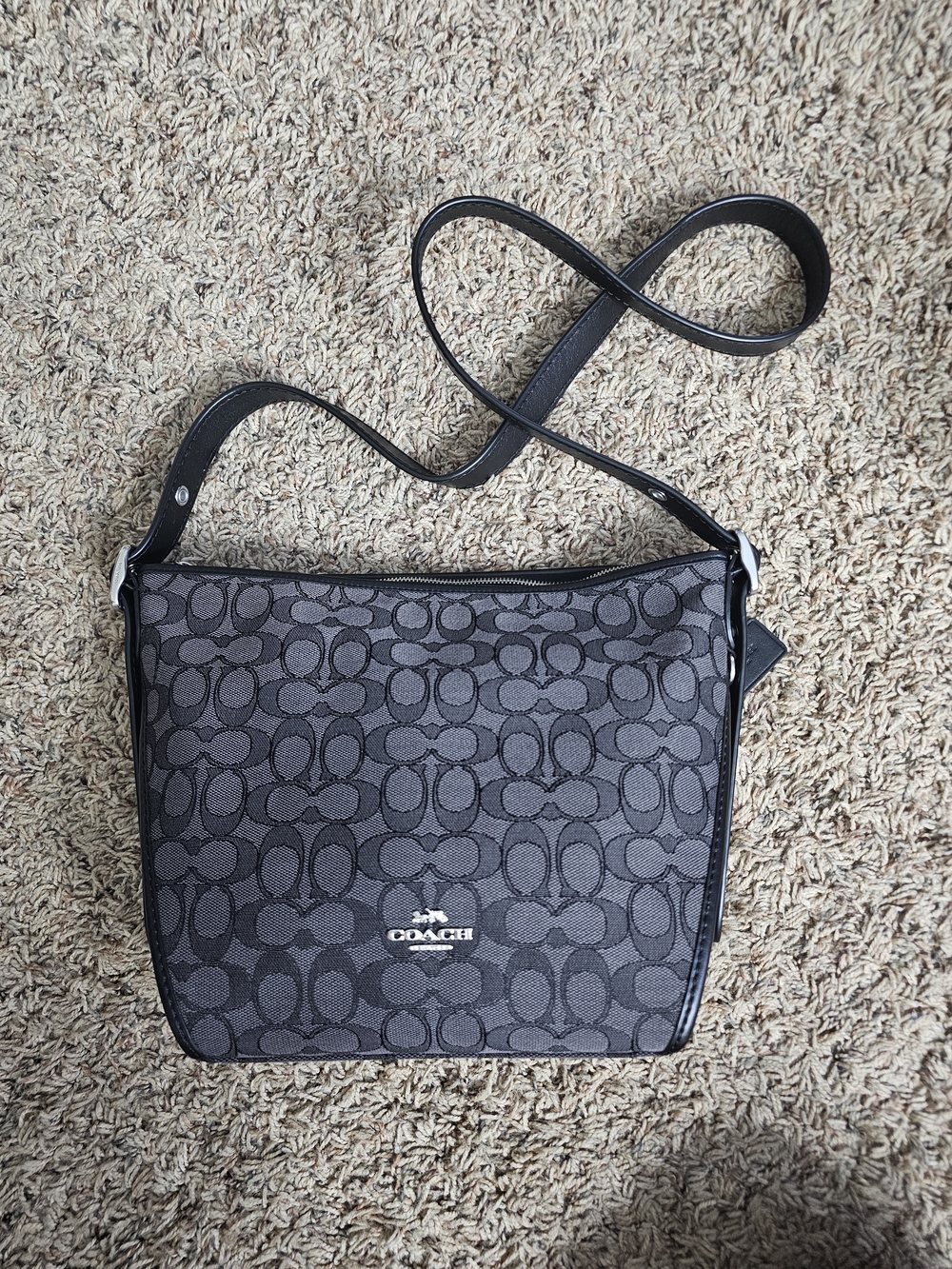 Coach Gray and Black Signature Crossbody Bag